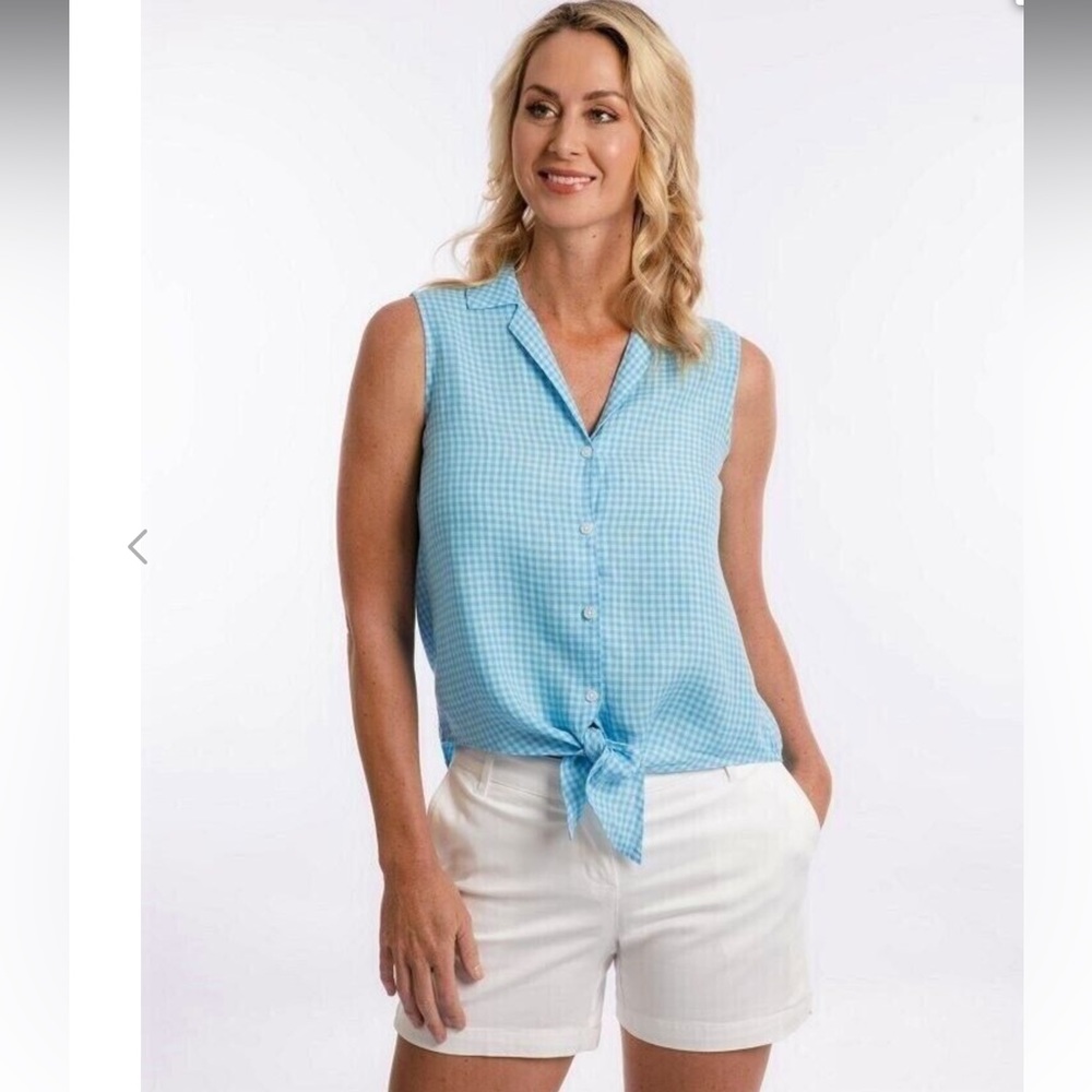 🆕TOMMY BAHAMA GINGHAM WAY SLEEVELESS CAMP SHIRT(Sz S)